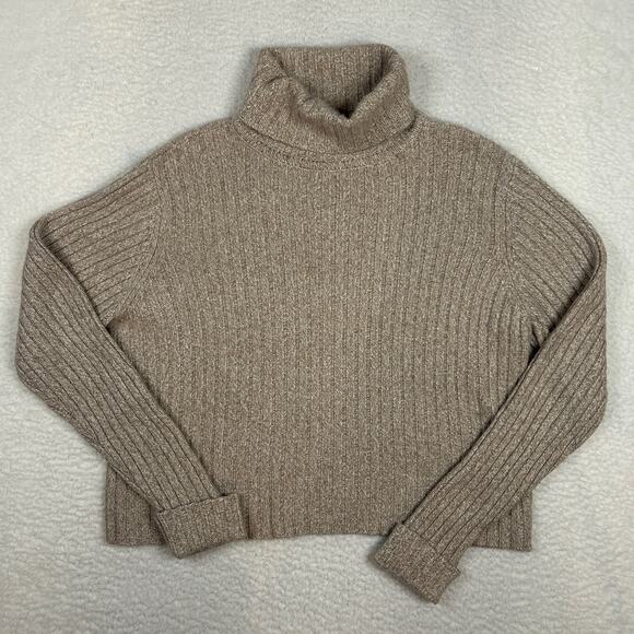 Sundance Size L Angora Turtleneck Sweater Rib Knit Neutral Minimalist Vintage - Picture 1 of 9